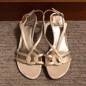 Stuart Weitzman Strap Buckle Open Toe Kitten Heel